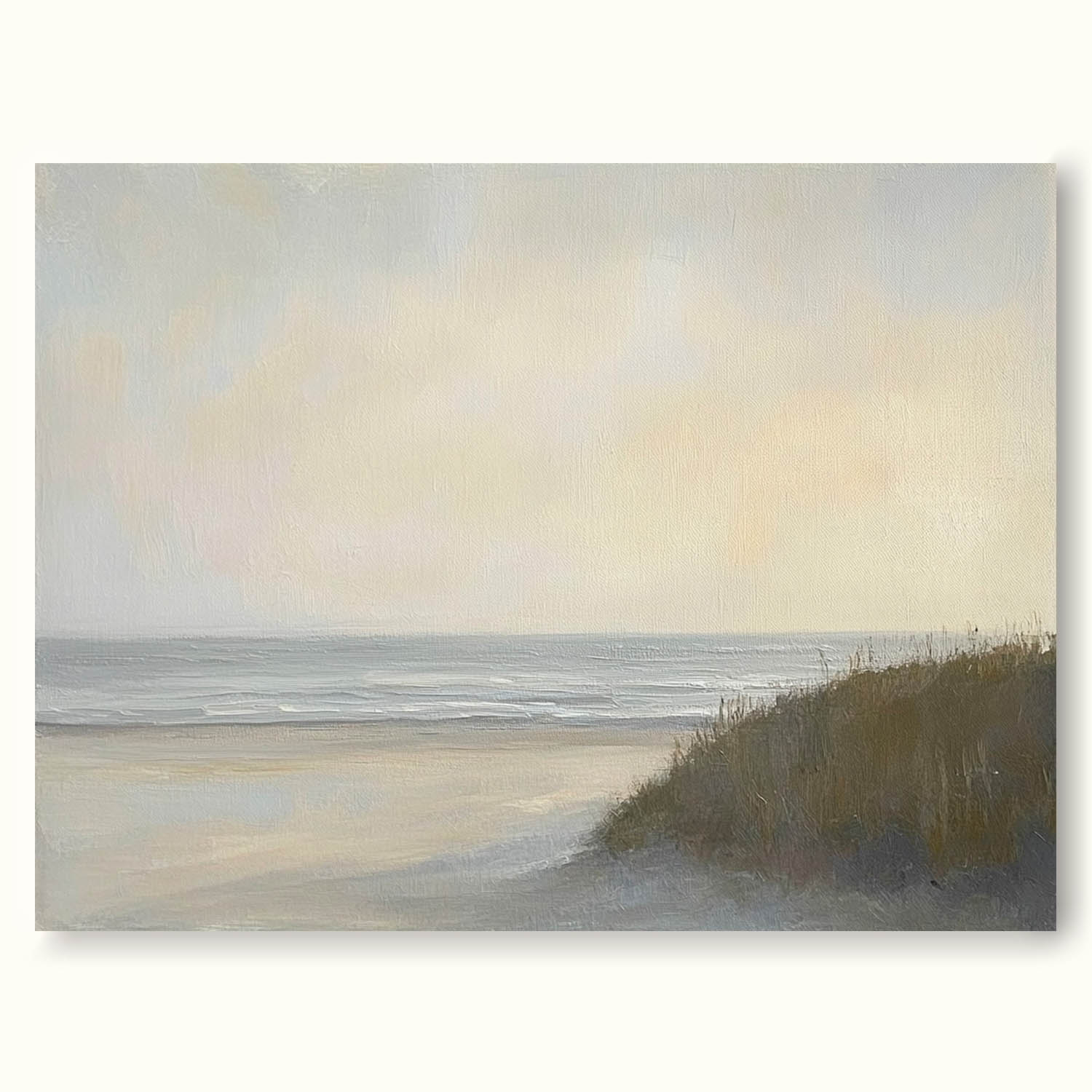 Vintage Seaside Wall Art Retro Beach Oil Painting Wabi Sabi Beach Landscape On Canvas Neutral Tone Beach Painting