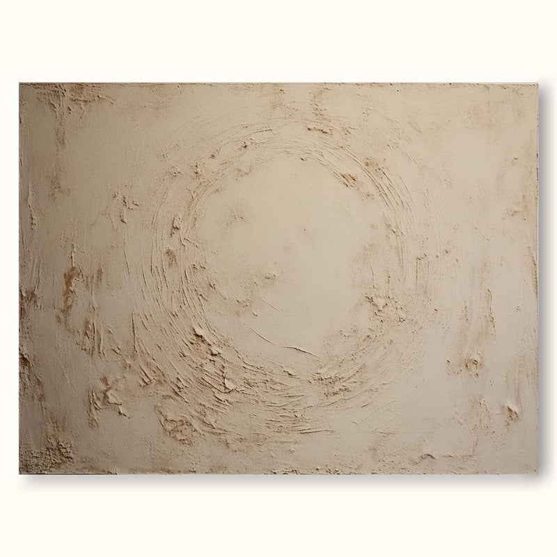 Large Beige Texture Painting Pure Beige 3d Minimalist Painting Beige Circle Abstract Wall Art