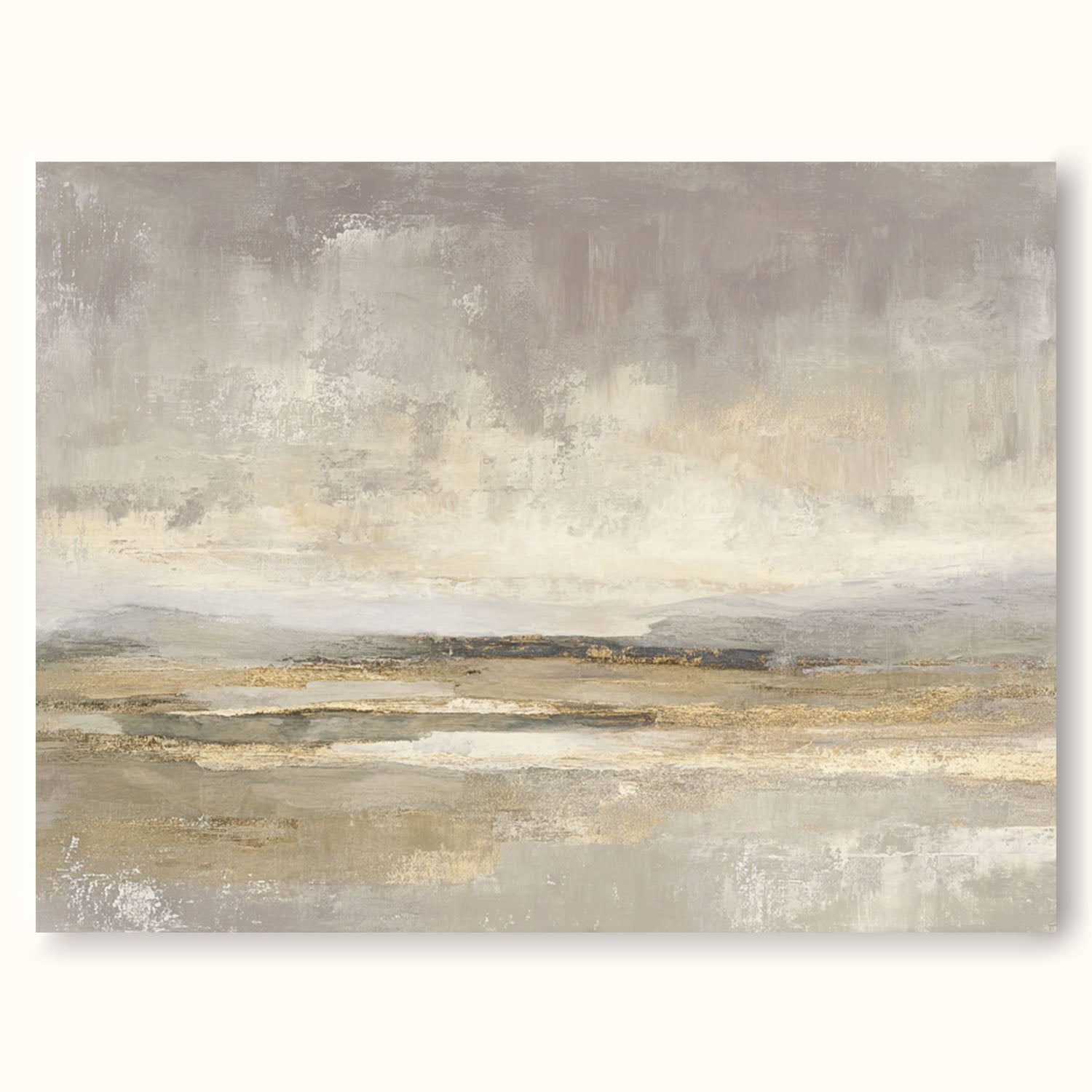 Minimalist Abstract Seascape Oil Painting Handmade Beige And Grey Ocean Art Wabi Sabi Shoreline Wall Art