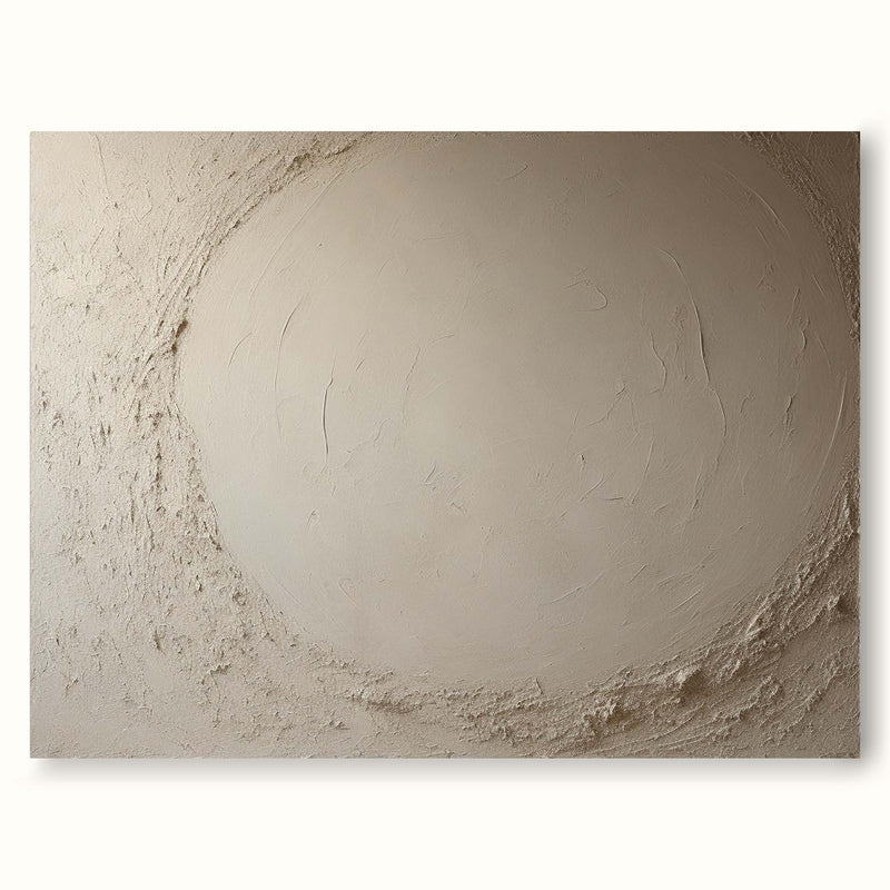 Large Beige Abstract Texture Painting Minimalist Beige Circle Abstract Wall Art