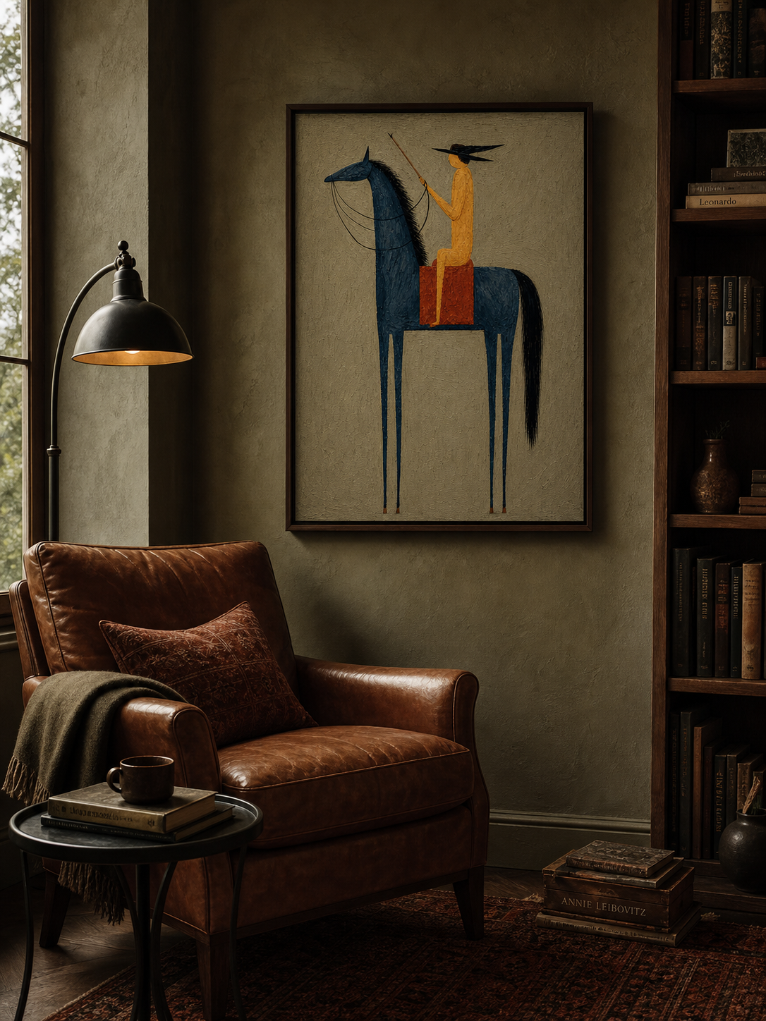 Retro Minimalist Oil Painting Of Figure And Horse On Linen Canvas For Modern Home Decor