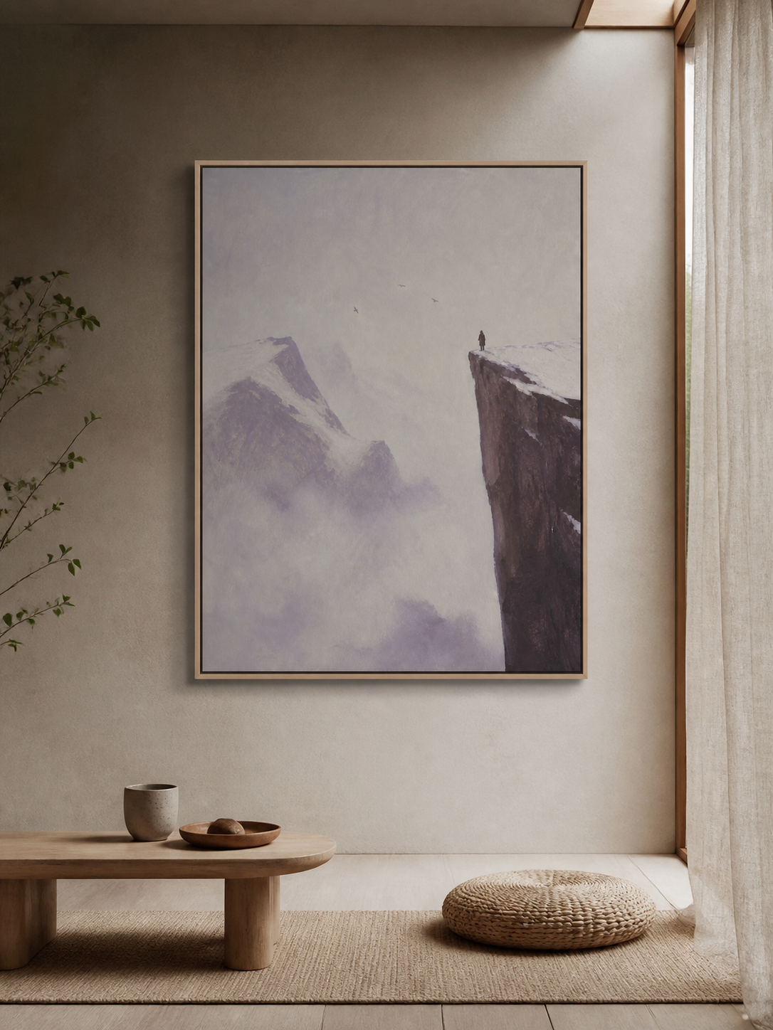 Hand Painted Minimalist Abstract Figure Cliff Painting Large Wall Art