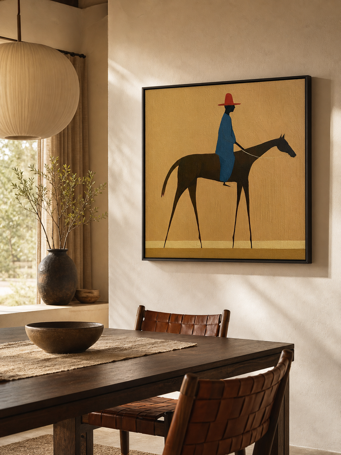 Vintage Style Horse And Rider Painting Original Canvas Art For Modern Living Room Decor