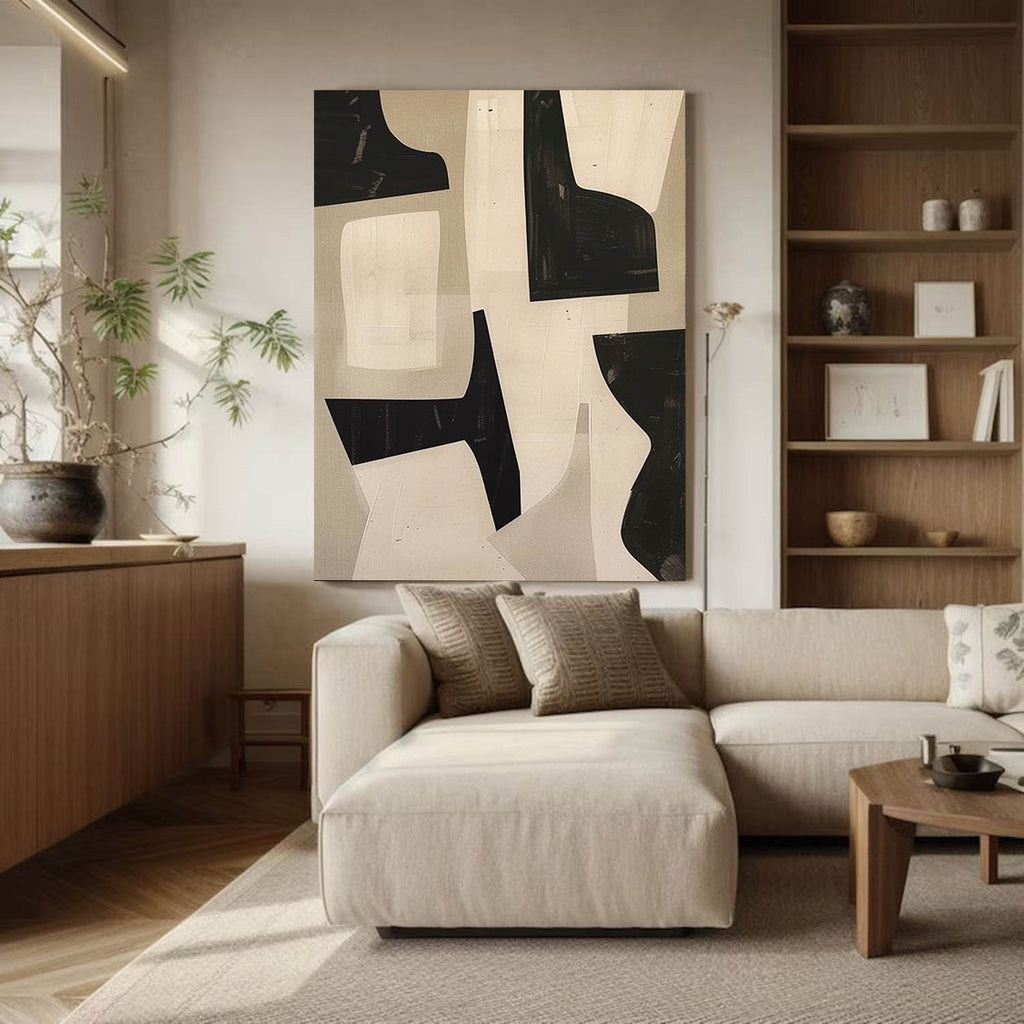Minimalist Beige Black Canvas Painting Large Canvas Black Beige ...