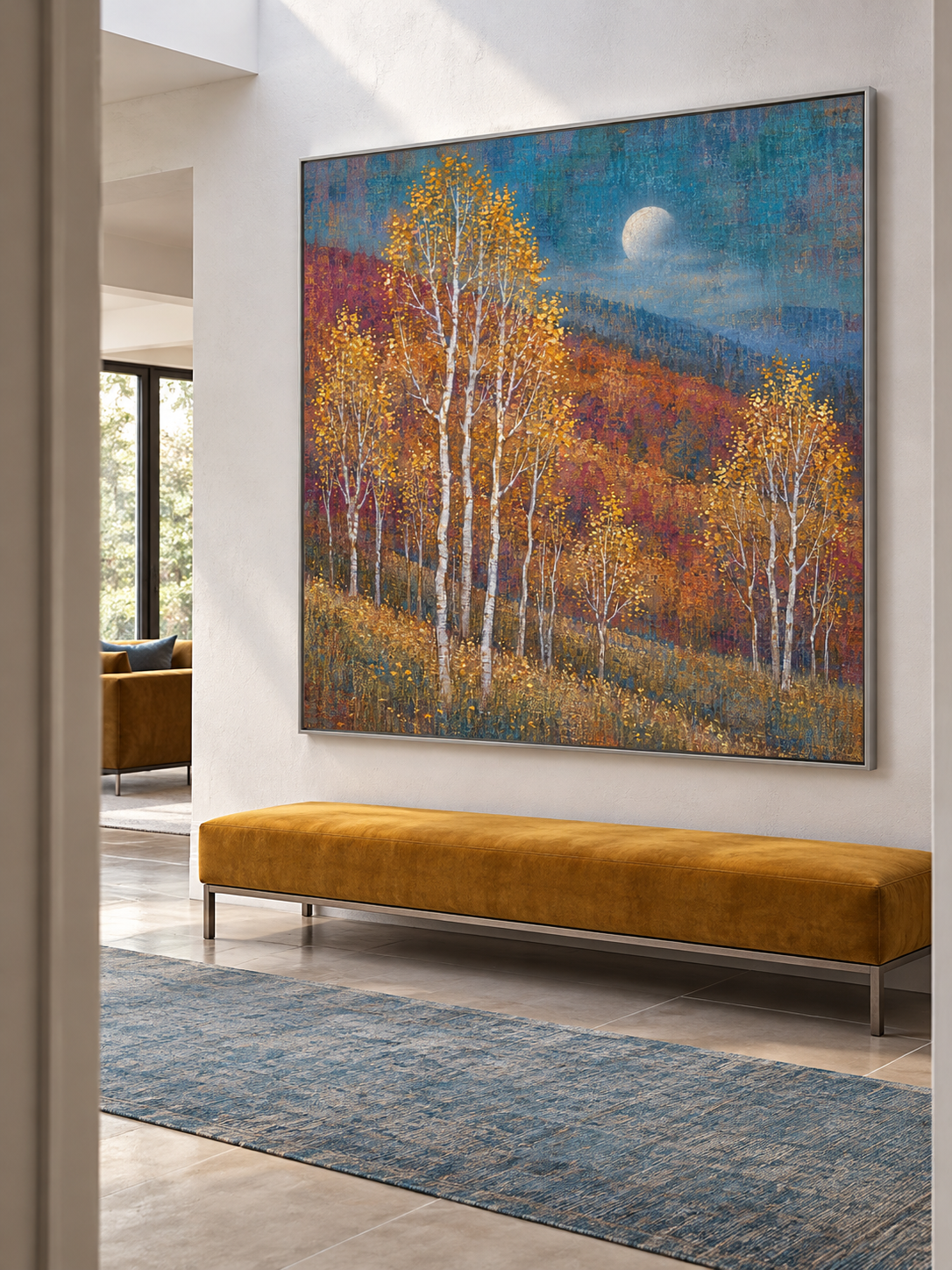 Large Textured Autumn Woodland Painting For Modern Rustic Living Room Decor