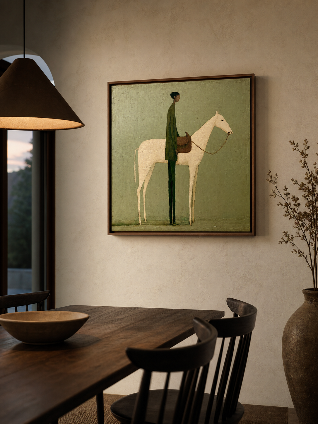 Vintage Figure And Horse Oil Painting Minimalist Horse And Figure Hand-Painted Wall Art
