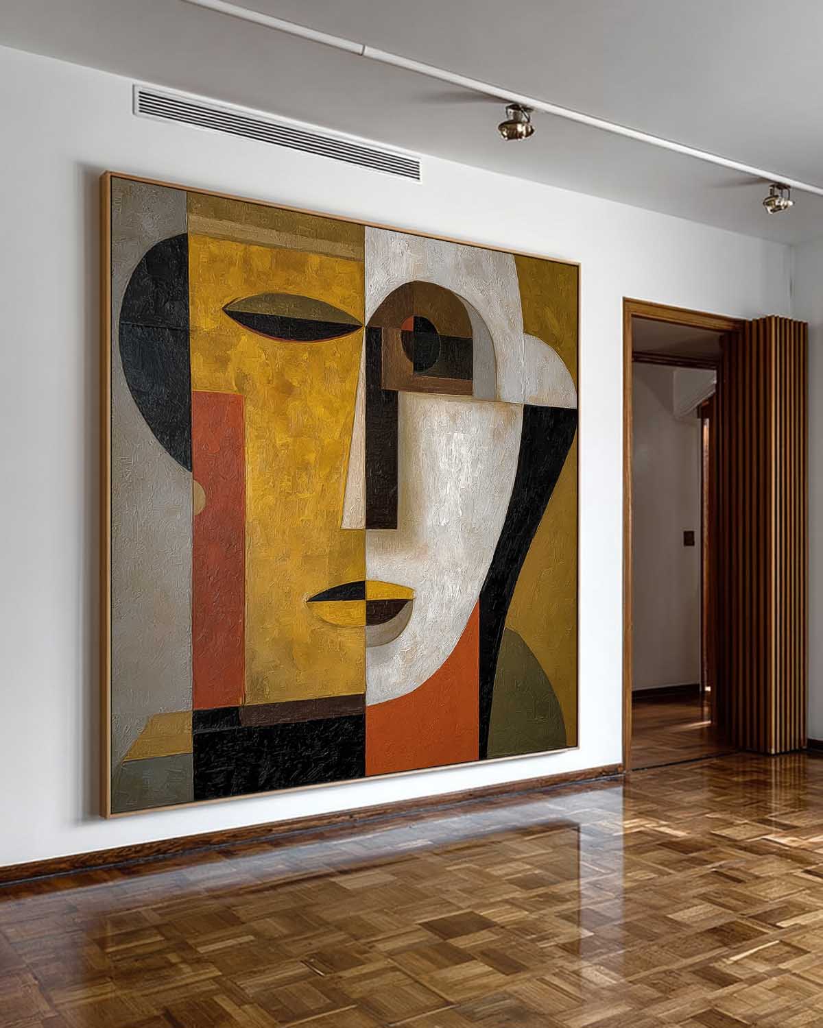 Retro Minimalist Geometric Wall Art With Earthy Tones Handcrafted Oil Painting