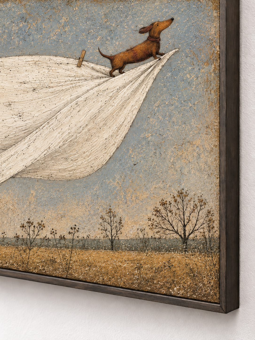 Whimsical Flying Dog Wall Art Hand Painted Playful Laundry Day Canvas Painting