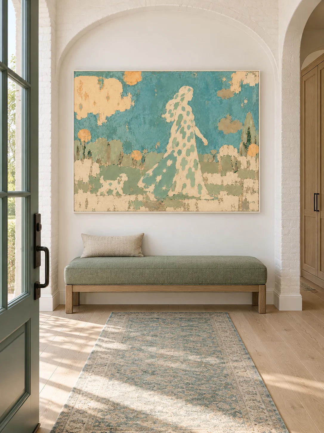 Large Botanical Pet Companion Wall Art In Blue And Cream For Bedroom Decor