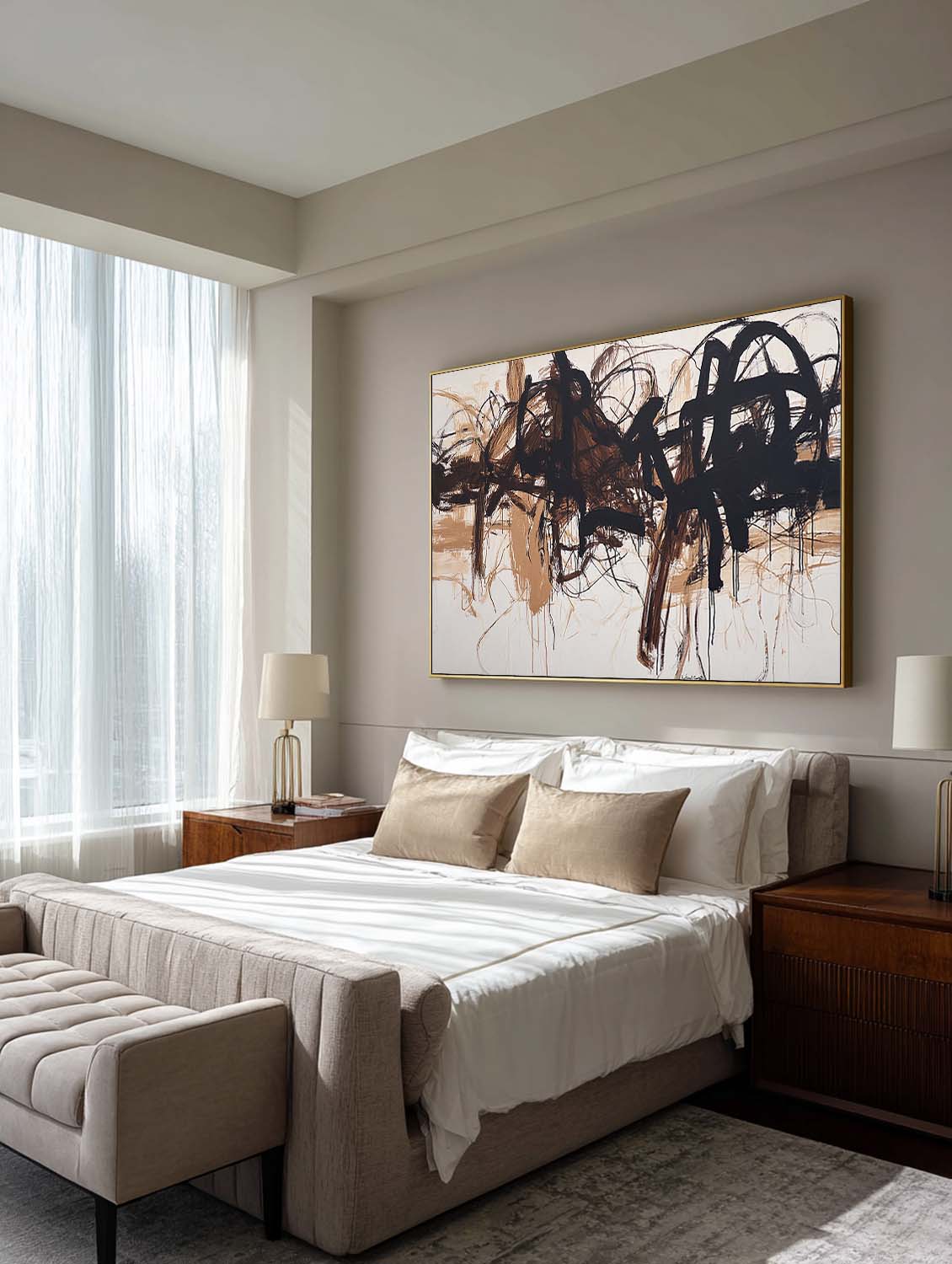 Horizontal Beige Abstract Line Art Painting Large Beige Minimalist Canvas Wall Art Minimalist Horizontal Abstract Line Wall Art