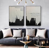 Minimalist White And Black Painting Large Black Wall Art Set of 2 White And Black Textured Wall Art