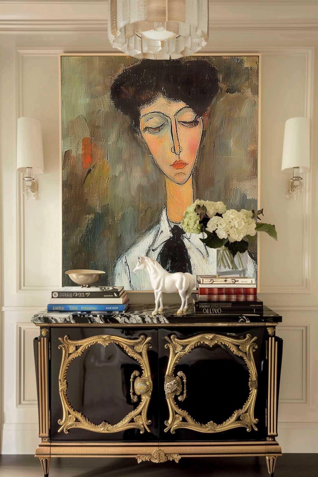 Vintage Women Portrait Oil Painting Woman Wall Art Original Women Abstract Wall Art Large Vintage Wall Art