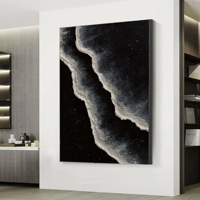 Minimalist Original Black And White Wave Painting Black And White Abstract Art