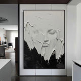 Minimalist Black And White Face Texture Painting Black And White Wabi-Sabi Wall Art