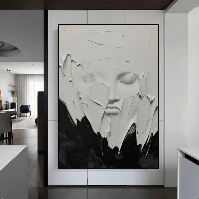 Minimalist Black And White Face Texture Painting Black And White Wabi-Sabi Wall Art
