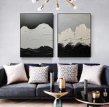 Set Of 2 Minimalist Canvas Painting White And Black Minimalist Acrylic Painting Black and White Abstract Art