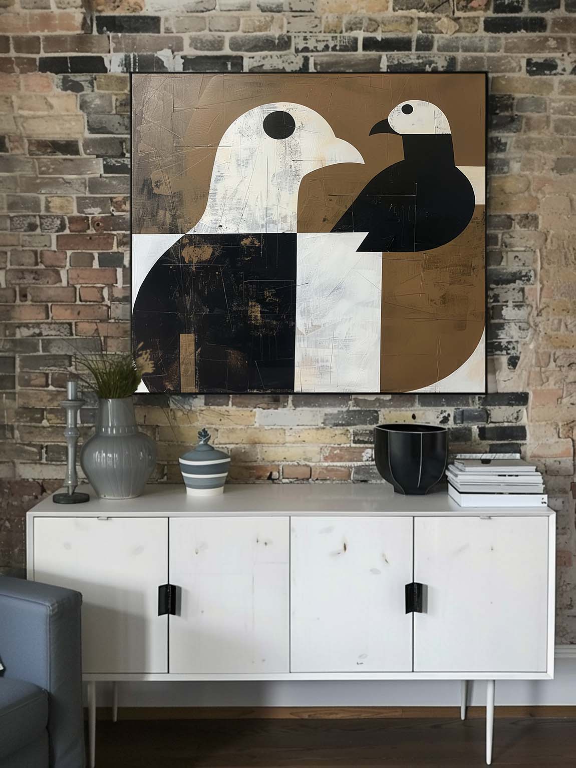 Vintage Black And White Dove Canvas Art Retro Black And Neutral Dove Wall Art Large Black And White Painting