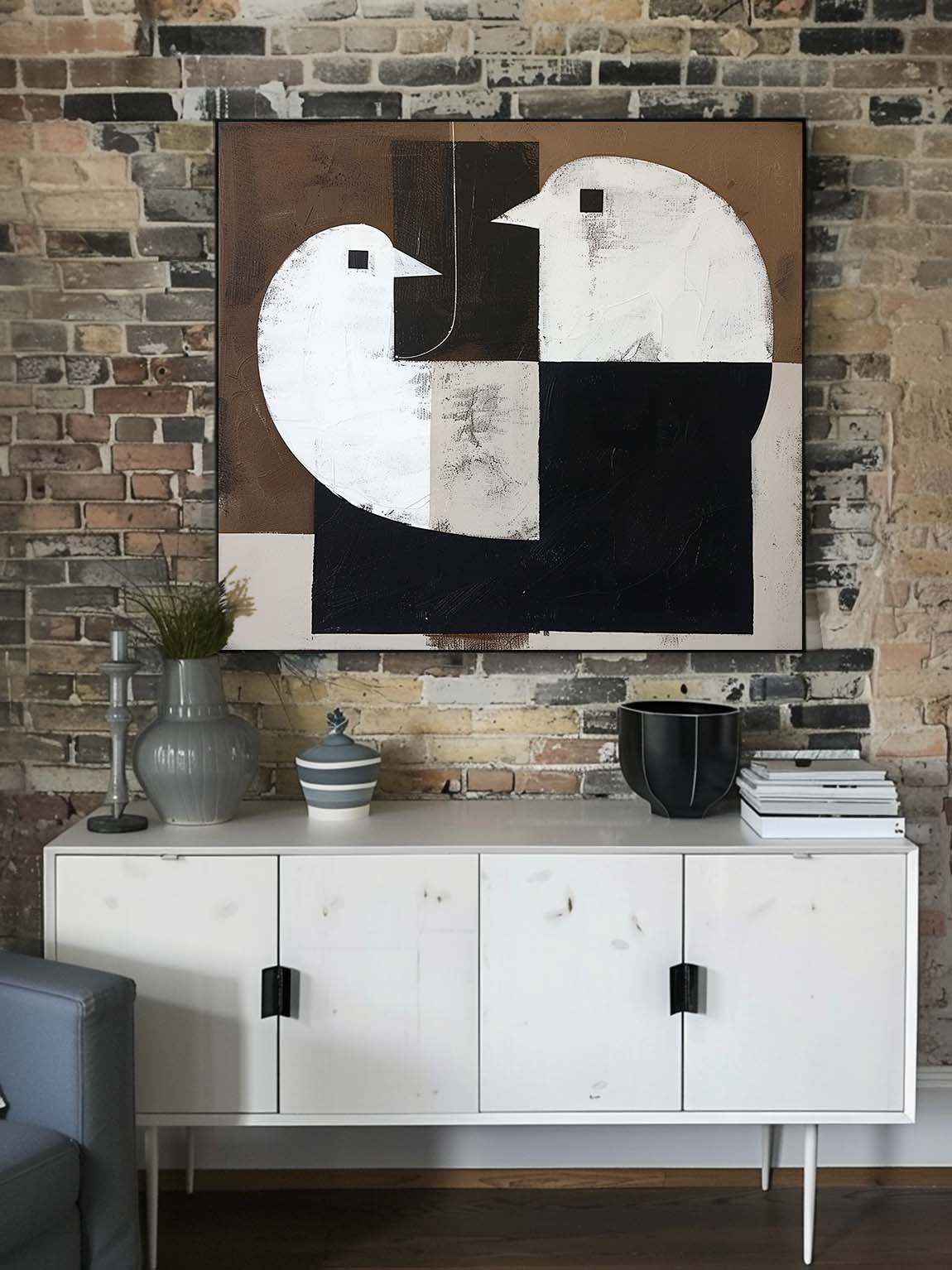 Retro Handmade Dove Canvas Art Minimalist Black And White Bird Art Vintage Neutral Dove Canvas Art