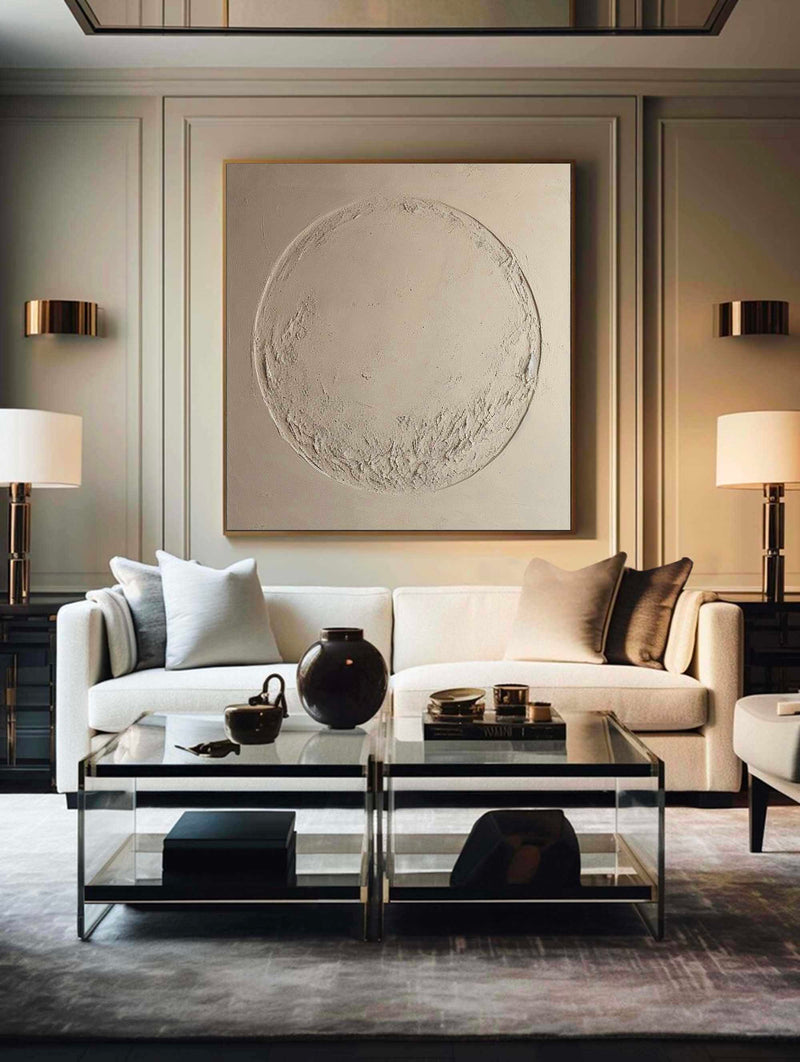 Pure Beige Minimalist Painting Beige Plaster Textured Wall Art Neutral Beige Painting On Canvas