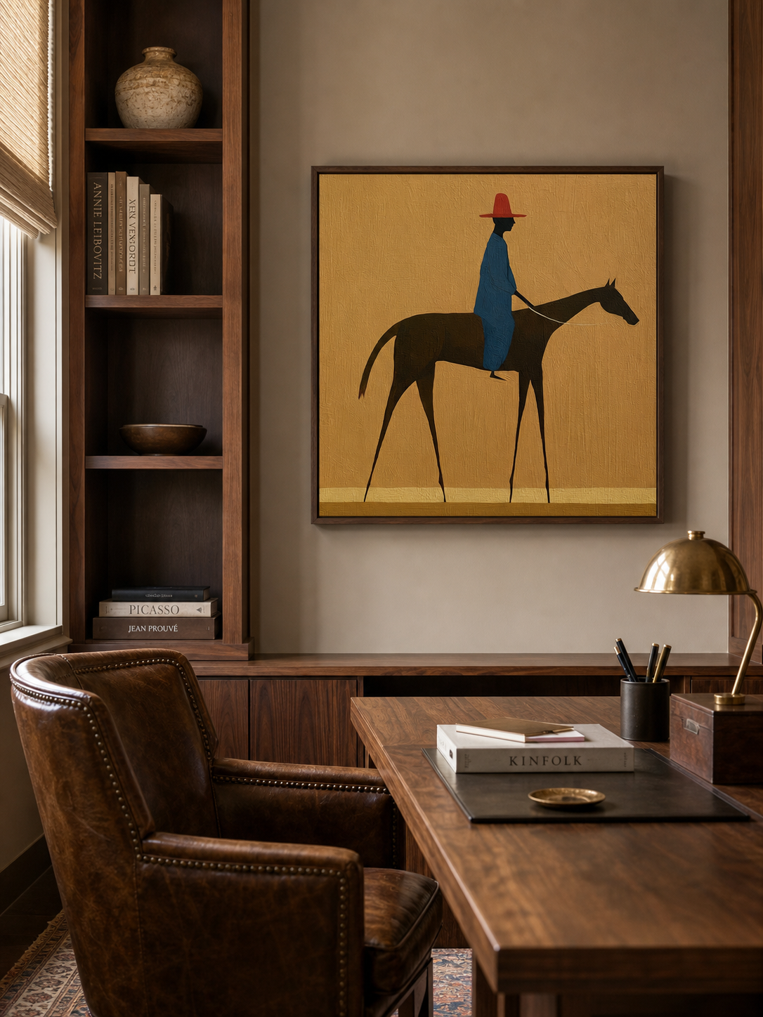 Vintage Style Horse And Rider Painting Original Canvas Art For Modern Living Room Decor