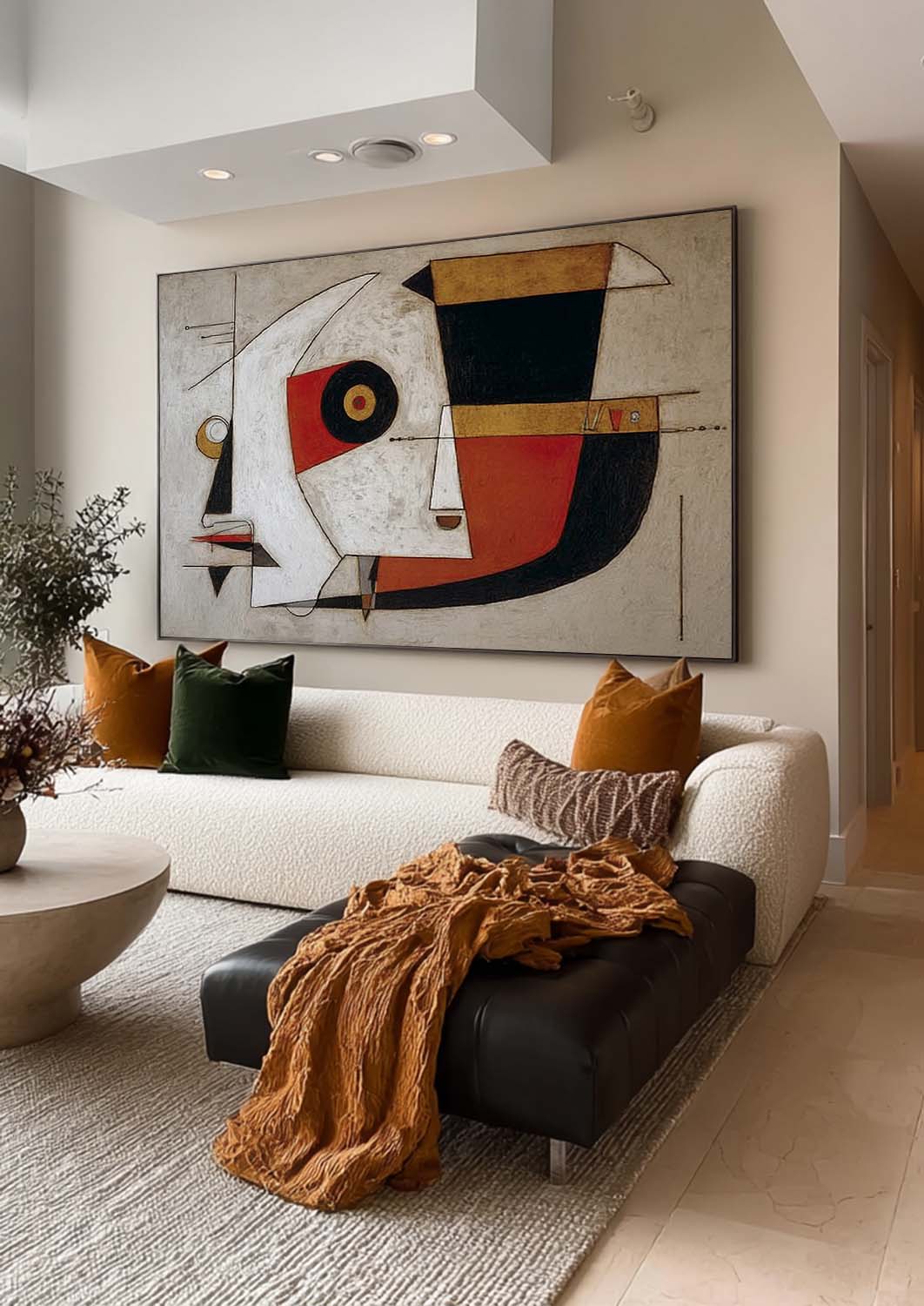Minimalist Abstract Geometric Canvas Art With Red Accents For Contemporary Interiors