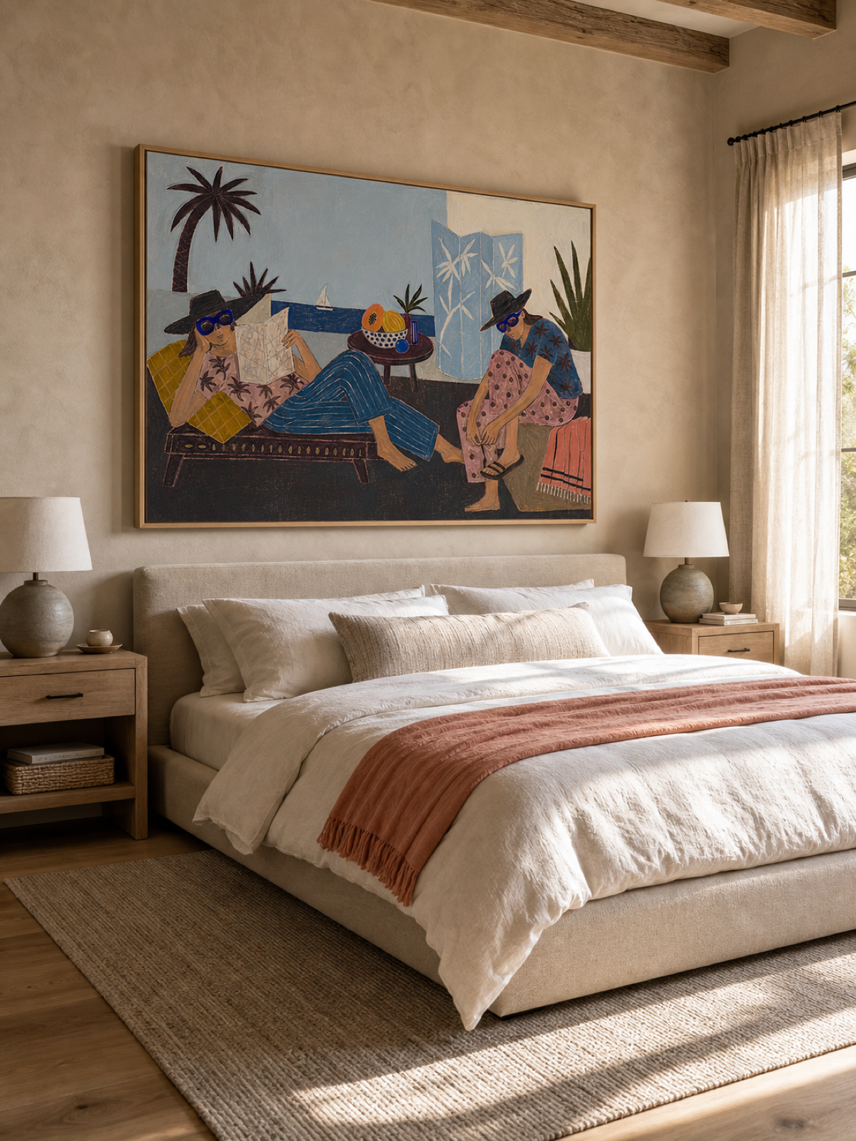 Vintage Coastal Art Painting For Beach House Wall Decor With Retro Style