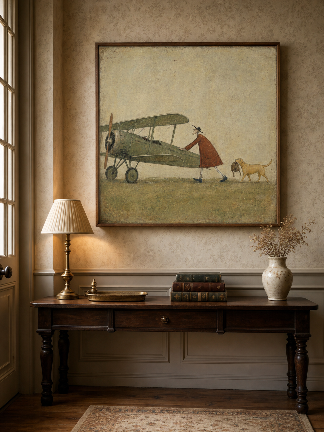 Whimsical Vintage Airplane Art With Dog For Travel Lovers Wall Decor