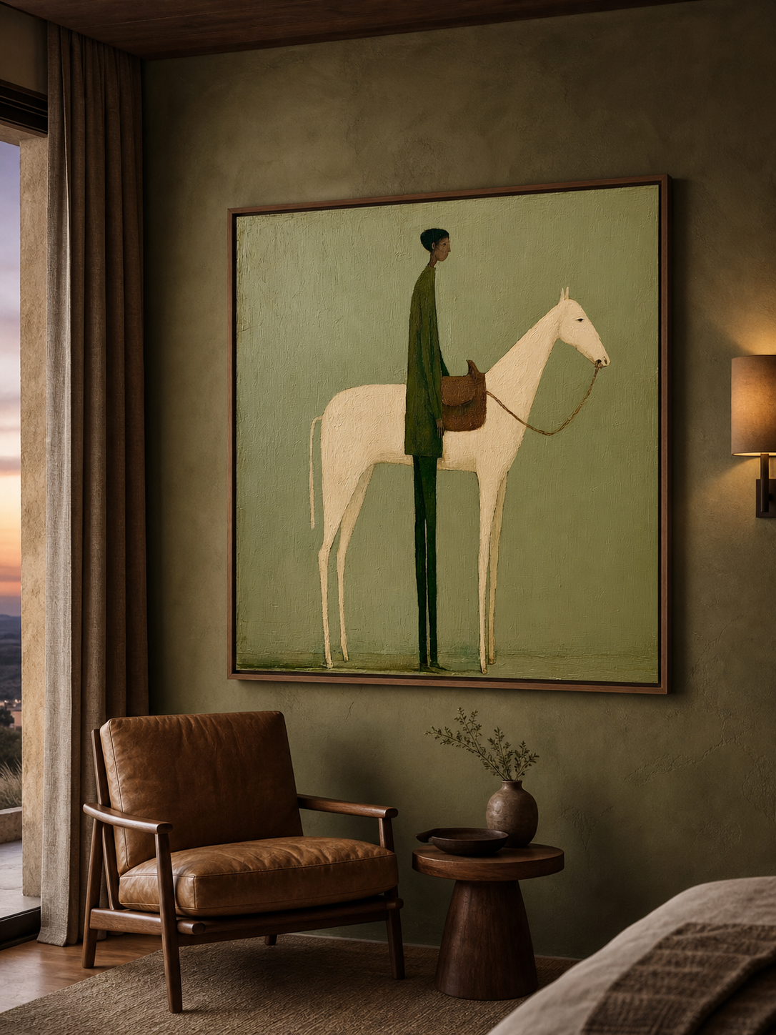 Vintage Figure And Horse Oil Painting Minimalist Horse And Figure Hand-Painted Wall Art