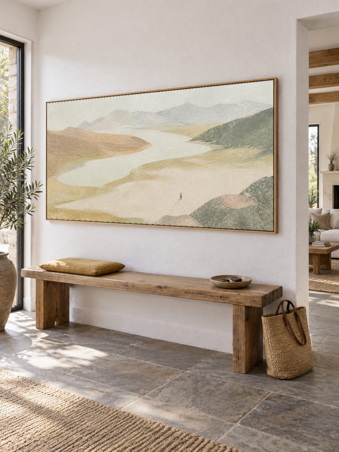 Neutral Mountain Coastline And Layered Hills Wall Art For Bedroom