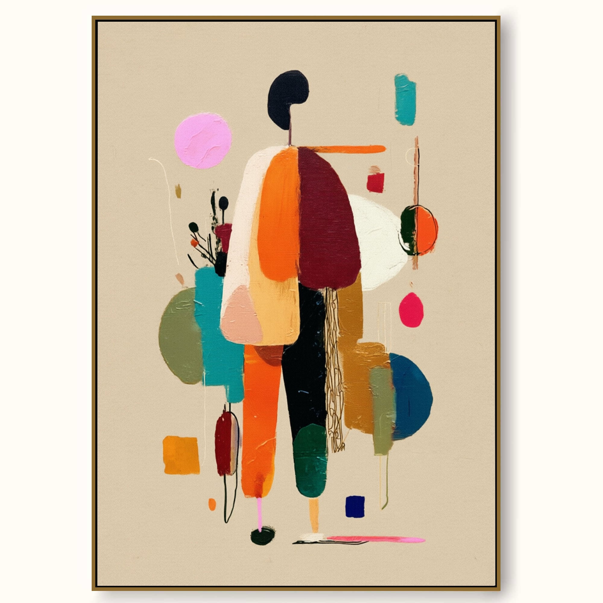 Colorful Minimalist Abstract Oil Painting With Textured Beige Background