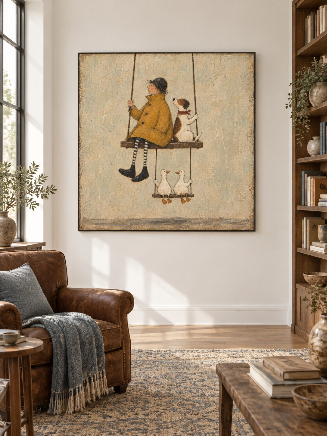 Gentle Swing Companionship Canvas Art With Dog And Ducks For Nursery Decor