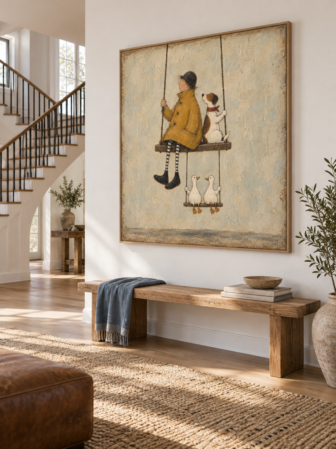 Gentle Swing Companionship Canvas Art With Dog And Ducks For Nursery Decor