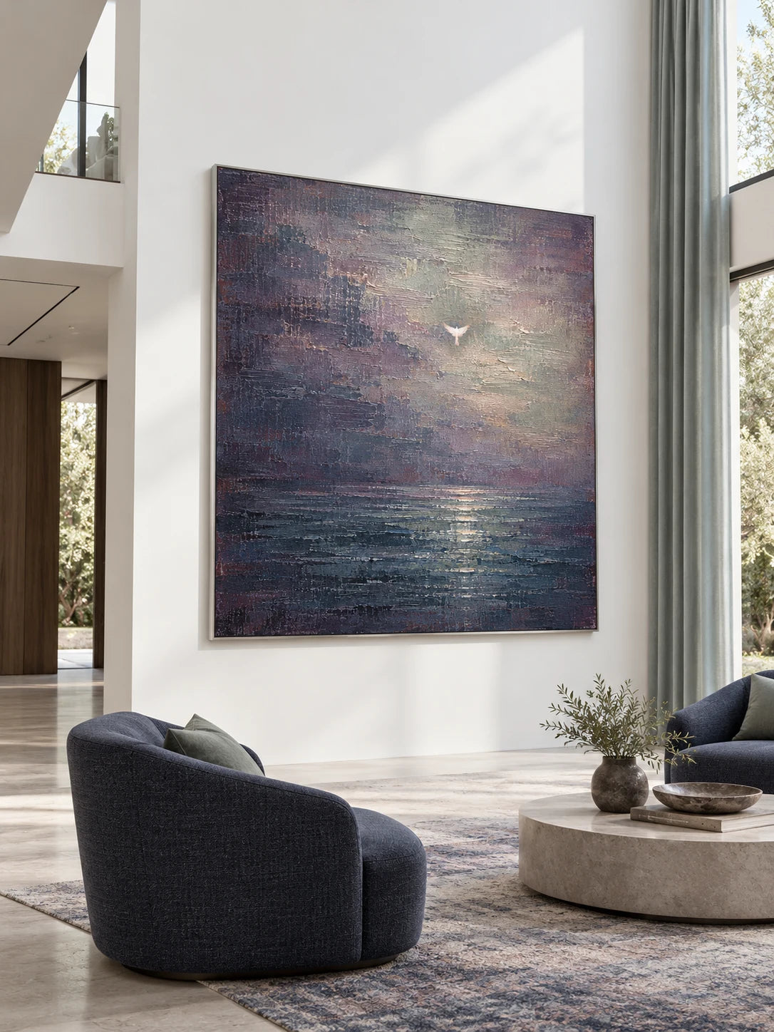 Original Dark Blue Purple Abstract Seascape Painting Atmospheric Ocean Wall Art