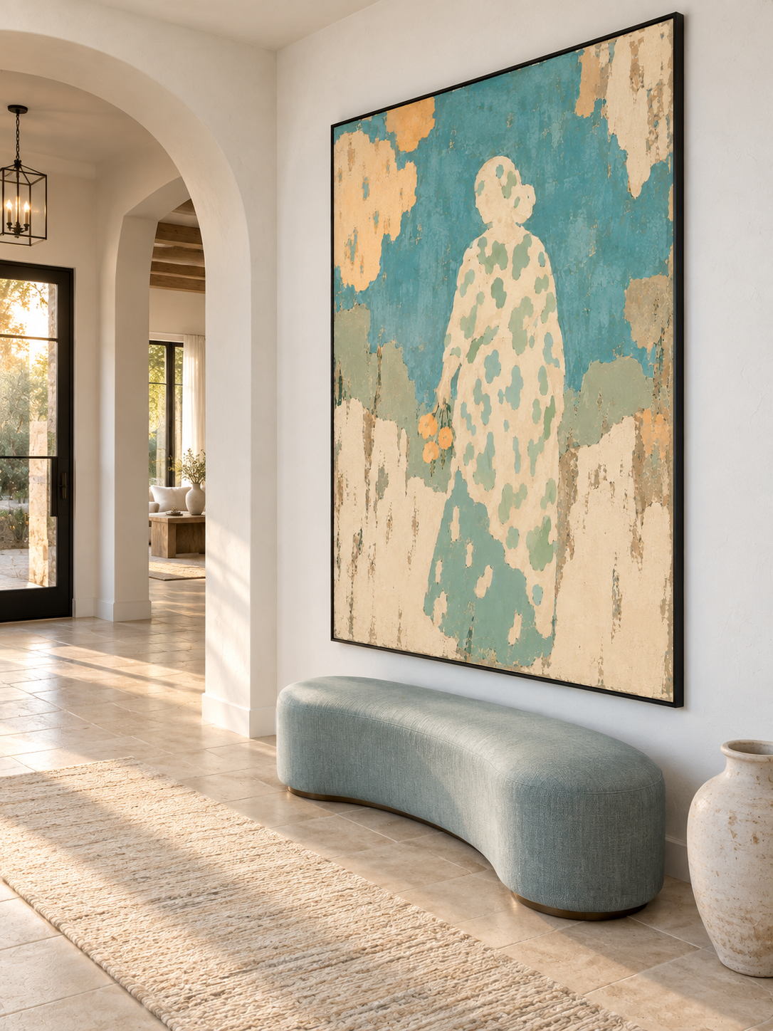 Large Contemporary Woman Painting In Soft Neutral Tones For Bedroom Decor