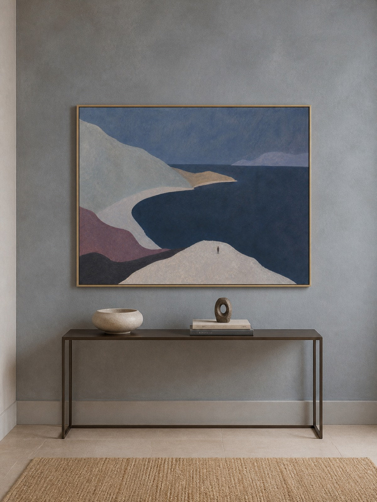 Large Hand Painted Figure Landscape Art Modern Minimalist Ocean Decor