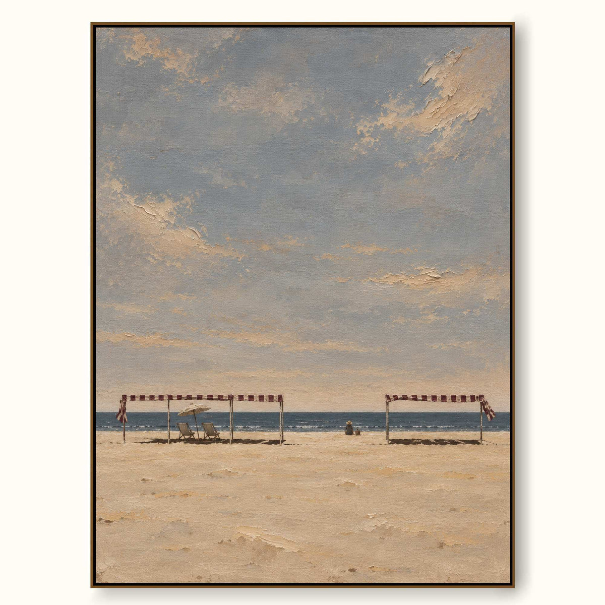 Serene Minimalist Beach Canvas Art In Blue And Beige For Bedroom Decor