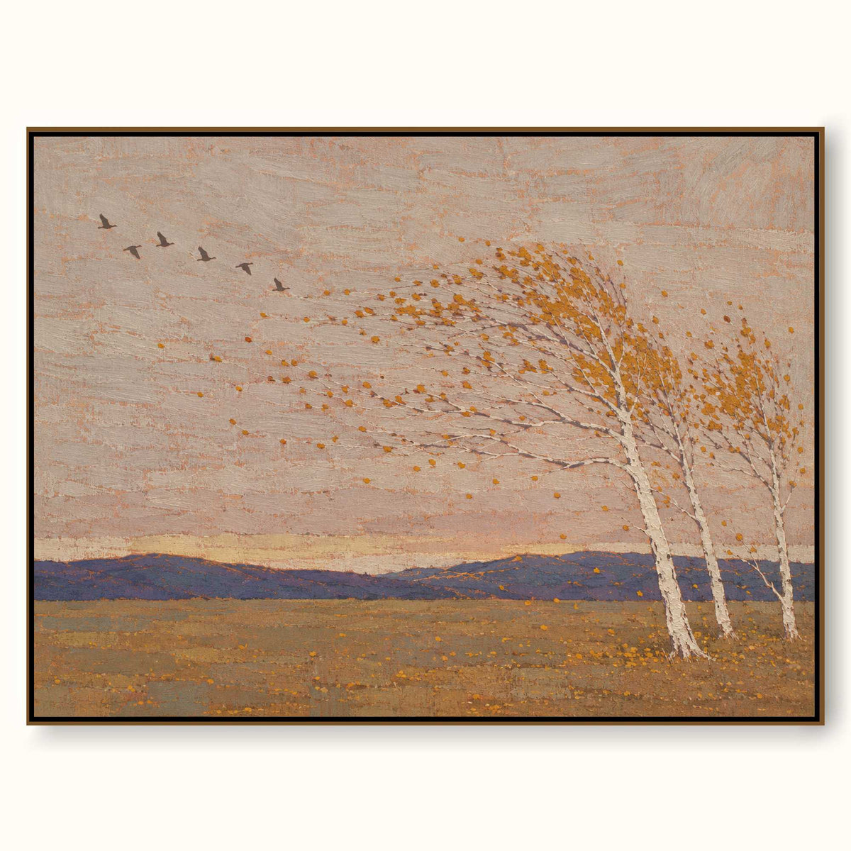 Large Rural Landscape Wall Art Hand Painted Minimalist Birch Tree Canvas Painting