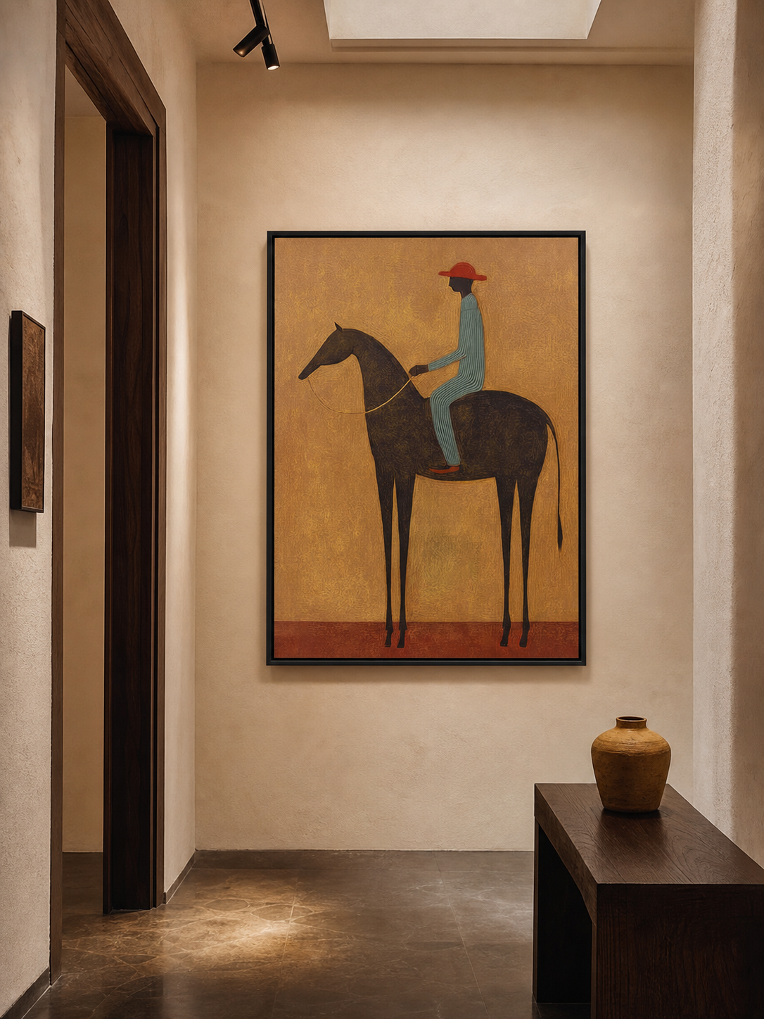 Vintage Horse And Rider Painting Original Art On Linen Canvas For Living Room Decor