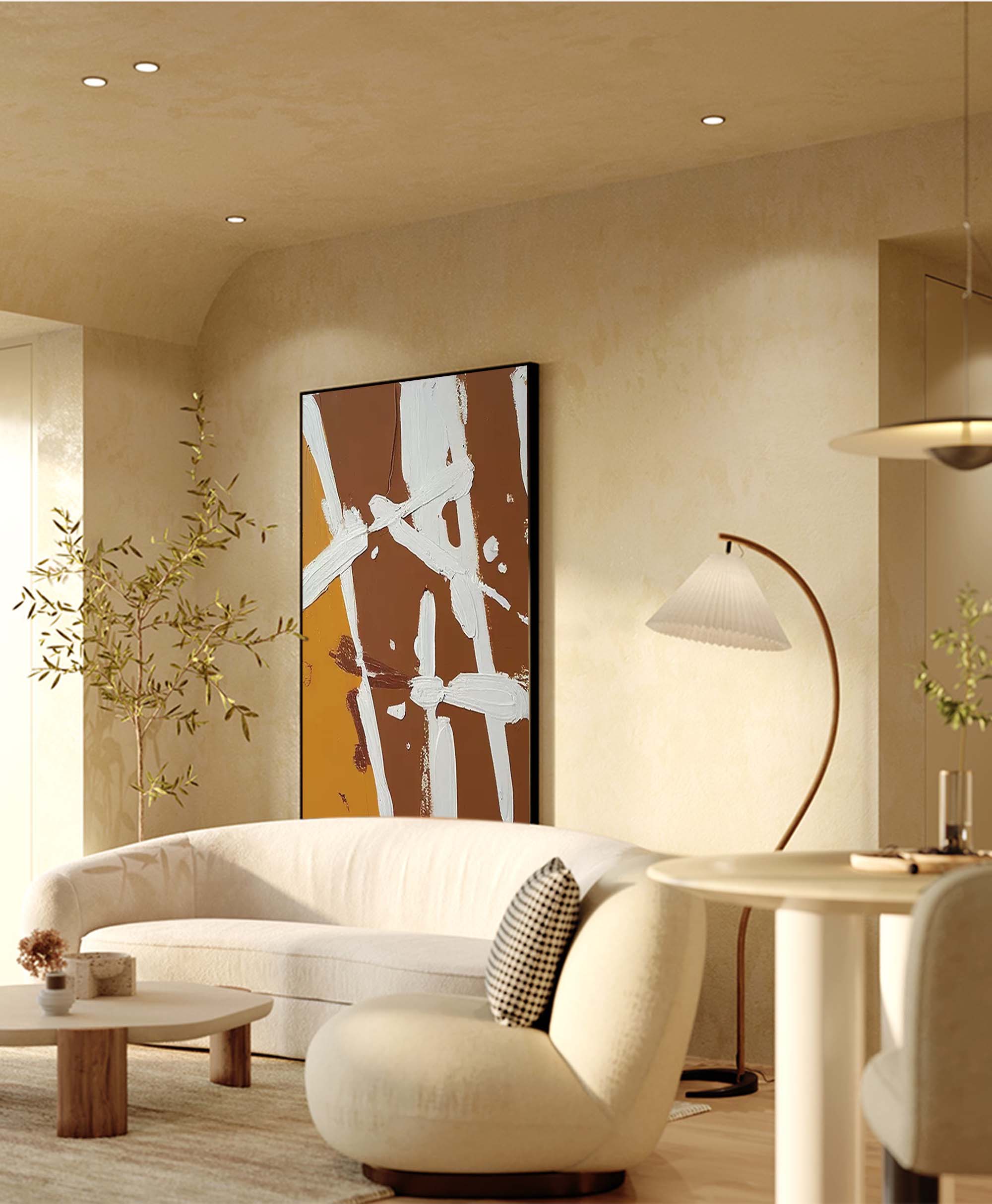 Acrylic Minimalist Abstract Painting Yellow And White Large Minimalist Wall Art Framed