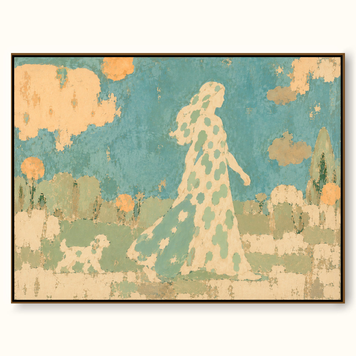 Large Botanical Pet Companion Wall Art In Blue And Cream For Bedroom Decor