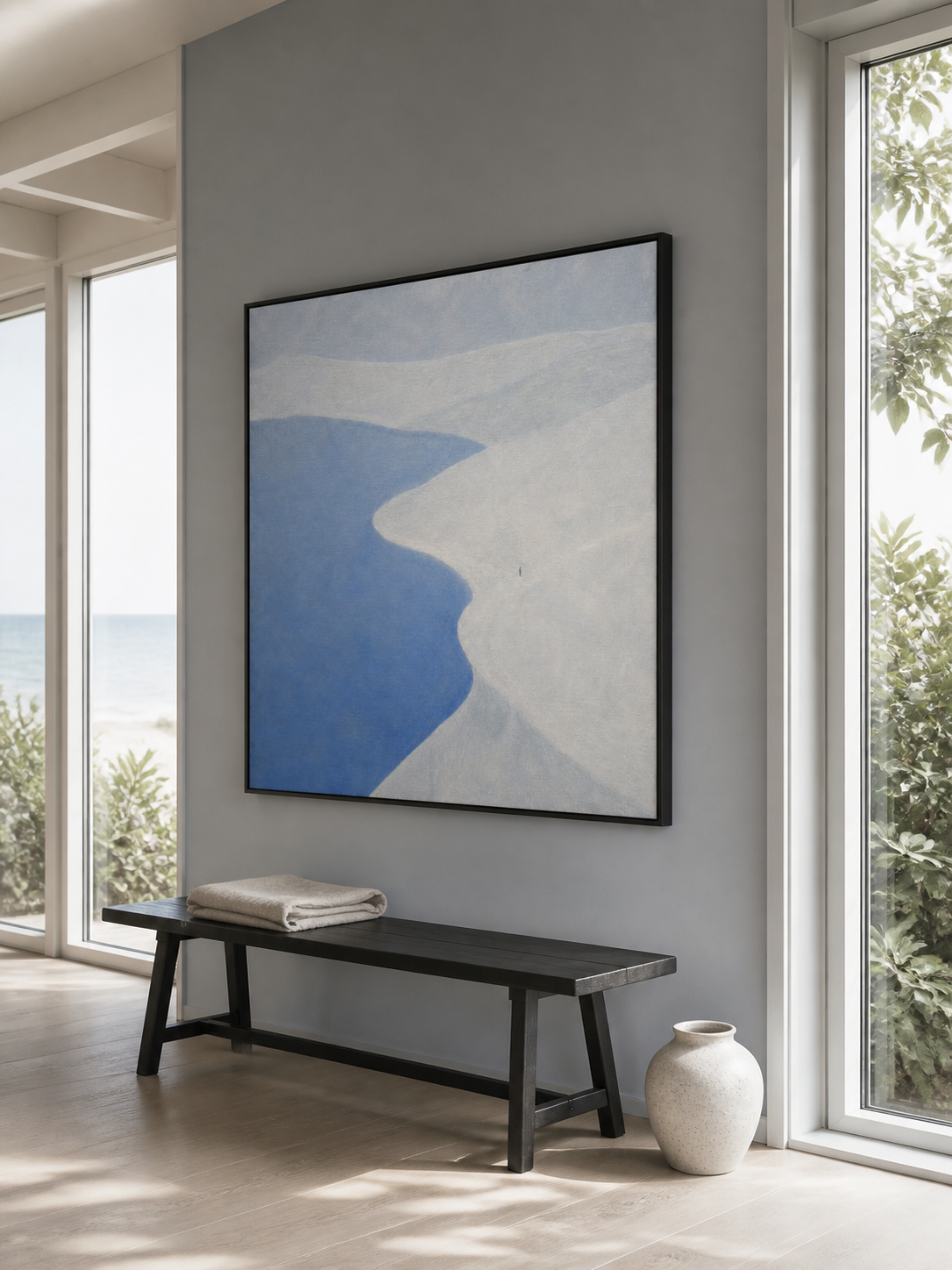 Minimalist Blue And White Seaside Canvas Art Modern Coastal Wall Decor