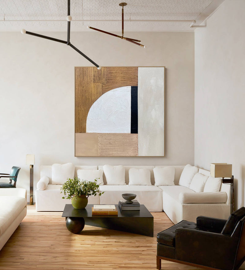 Modern Brown And White Wall Art For Living Room Beige Minimalist Art Minimalist Geometric Painting