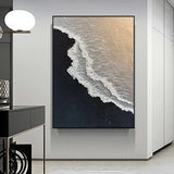 Minimalist 3d Ocean Waves Painting Original Black And White Ocean Beach Painting