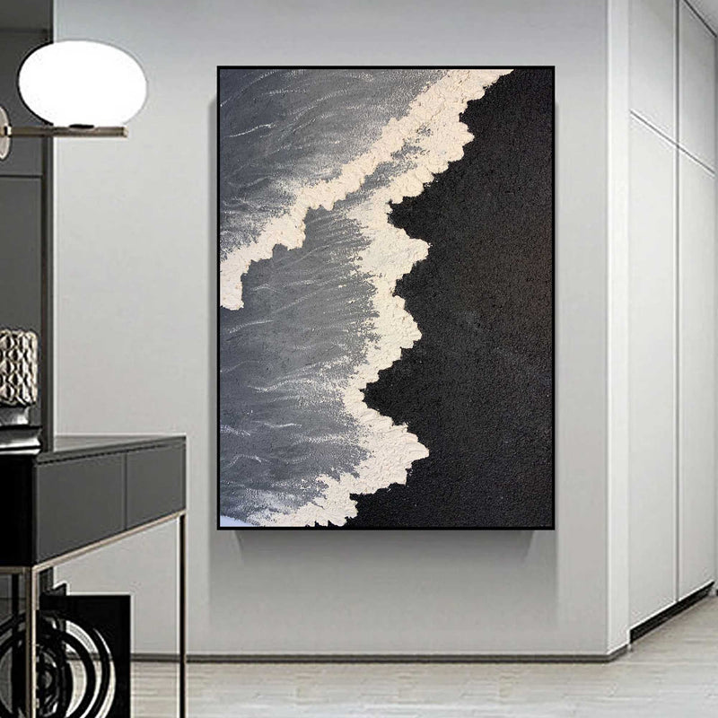 3d Minimalist Black Wave Painting Large Black And White Ocean Texture Painting