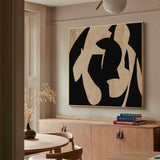 Neutral Beige & Black Painting On Canvas 3D Minimalist Textured Beige Painting