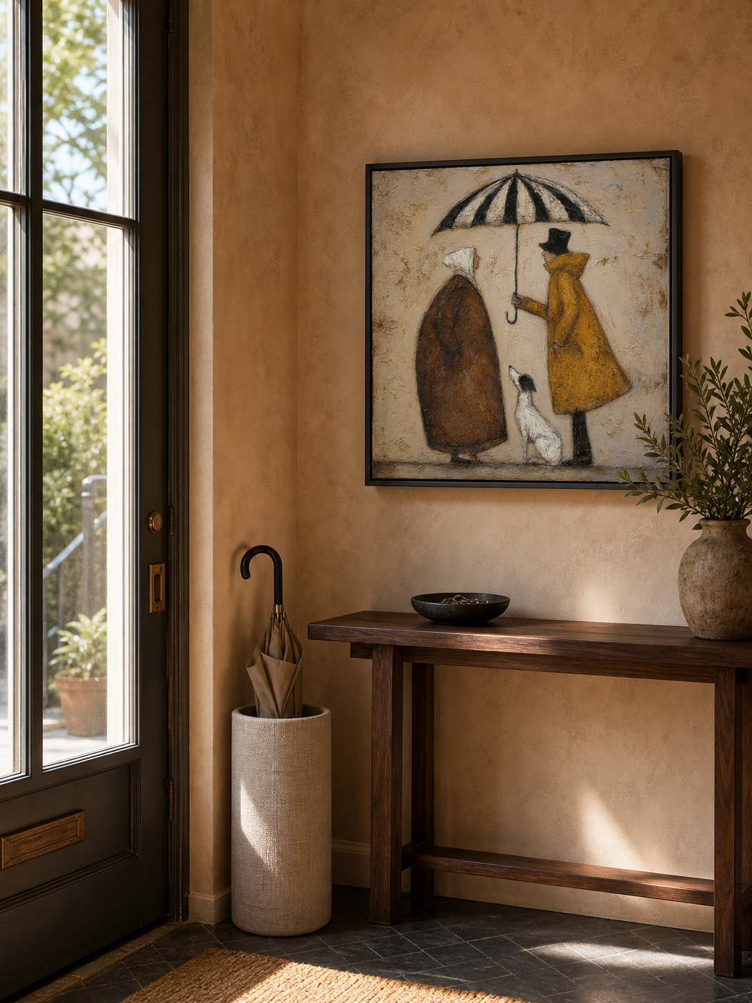 Folk Minimalist Wall Art Vintage Figures Canvas Painting For Big Entryway