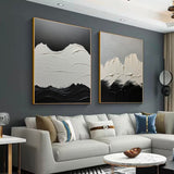 Set Of 2 Minimalist Canvas Painting White And Black Minimalist Acrylic Painting Black and White Abstract Art