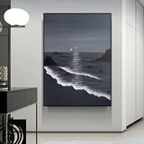 Minimalist 3d Ocean Waves Painting Original Black And White Ocean Beach Painting