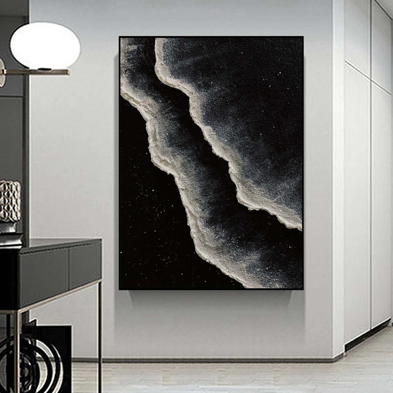 Minimalist Original Black And White Wave Painting Black And White Abstract Art