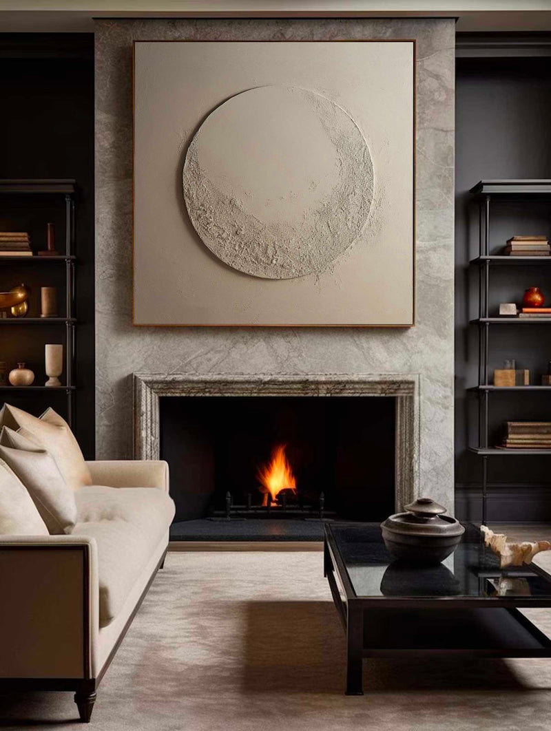 Minimalist Beige Circle Texture Wall Art Large Beige Abstract Painting Beige Wabi Sabi Wall Art
